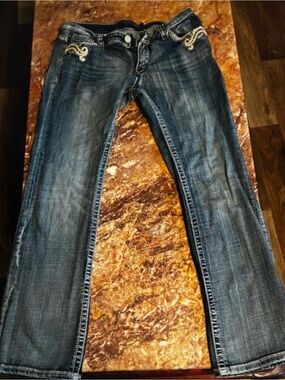 Premiere 9/10 regular boot cut jeans embellished front pockets with rhinestones